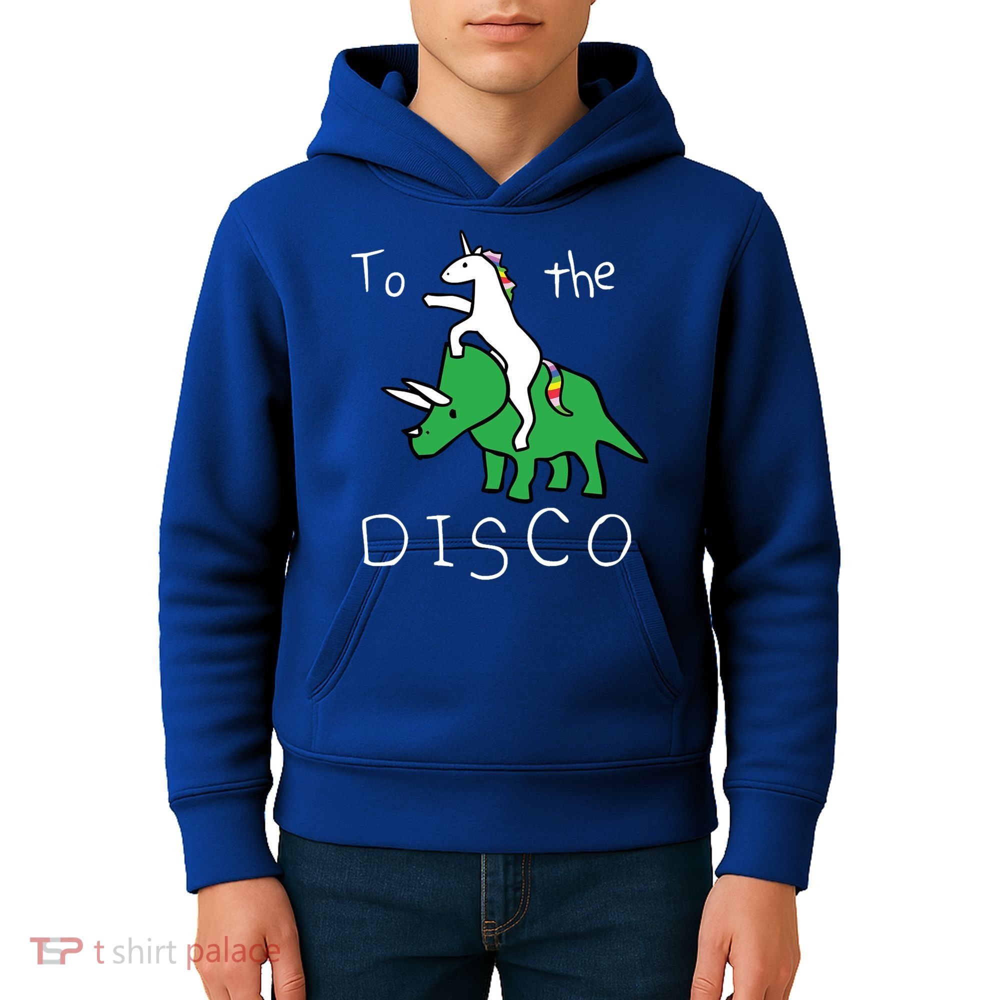 To The Disco 80s Party Unicorn Dino Disco Kids Hoodie