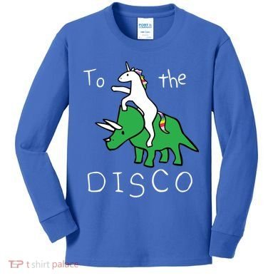 To The Disco 80s Party Unicorn Dino Disco Kids Long Sleeve Shirt