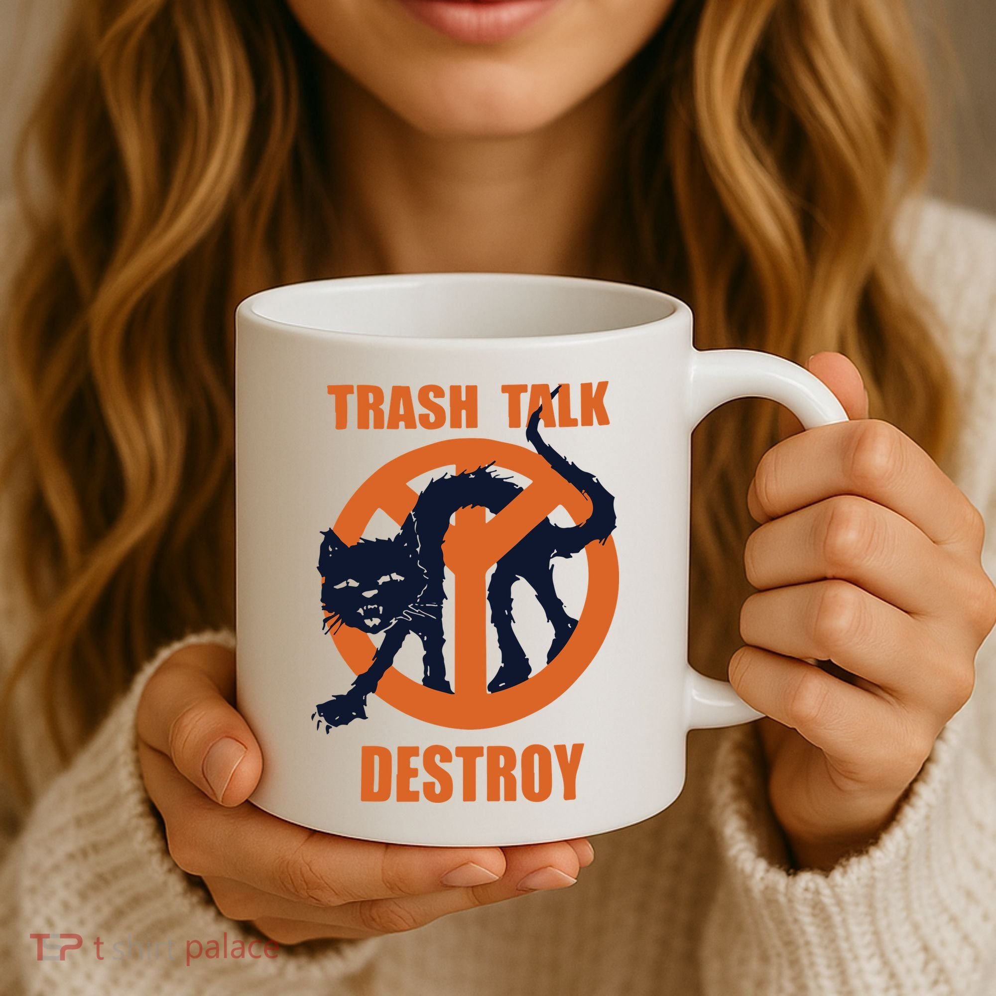 Trash Talk Destroy Black Cat Coffee Mug