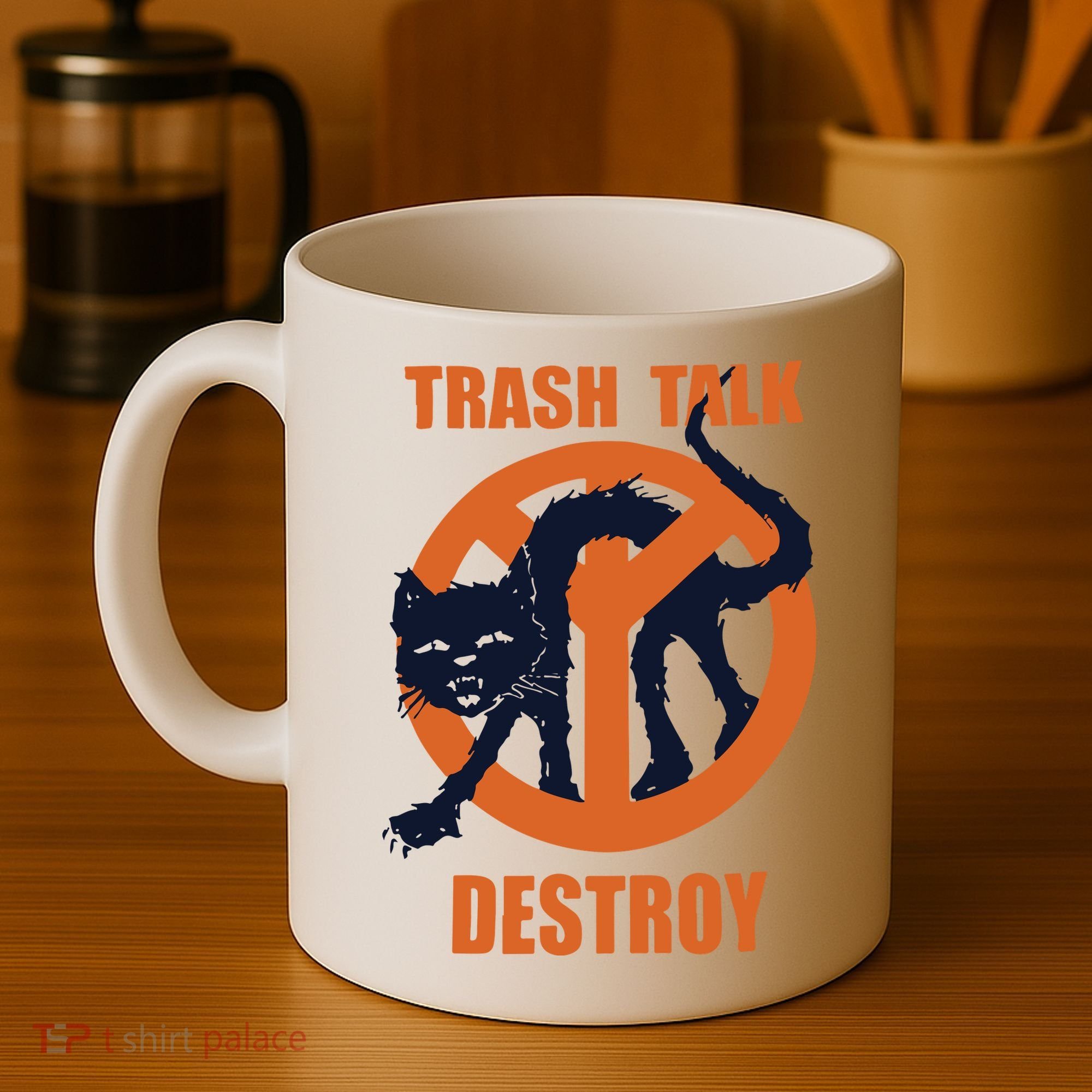 Trash Talk Destroy Black Cat Coffee Mug