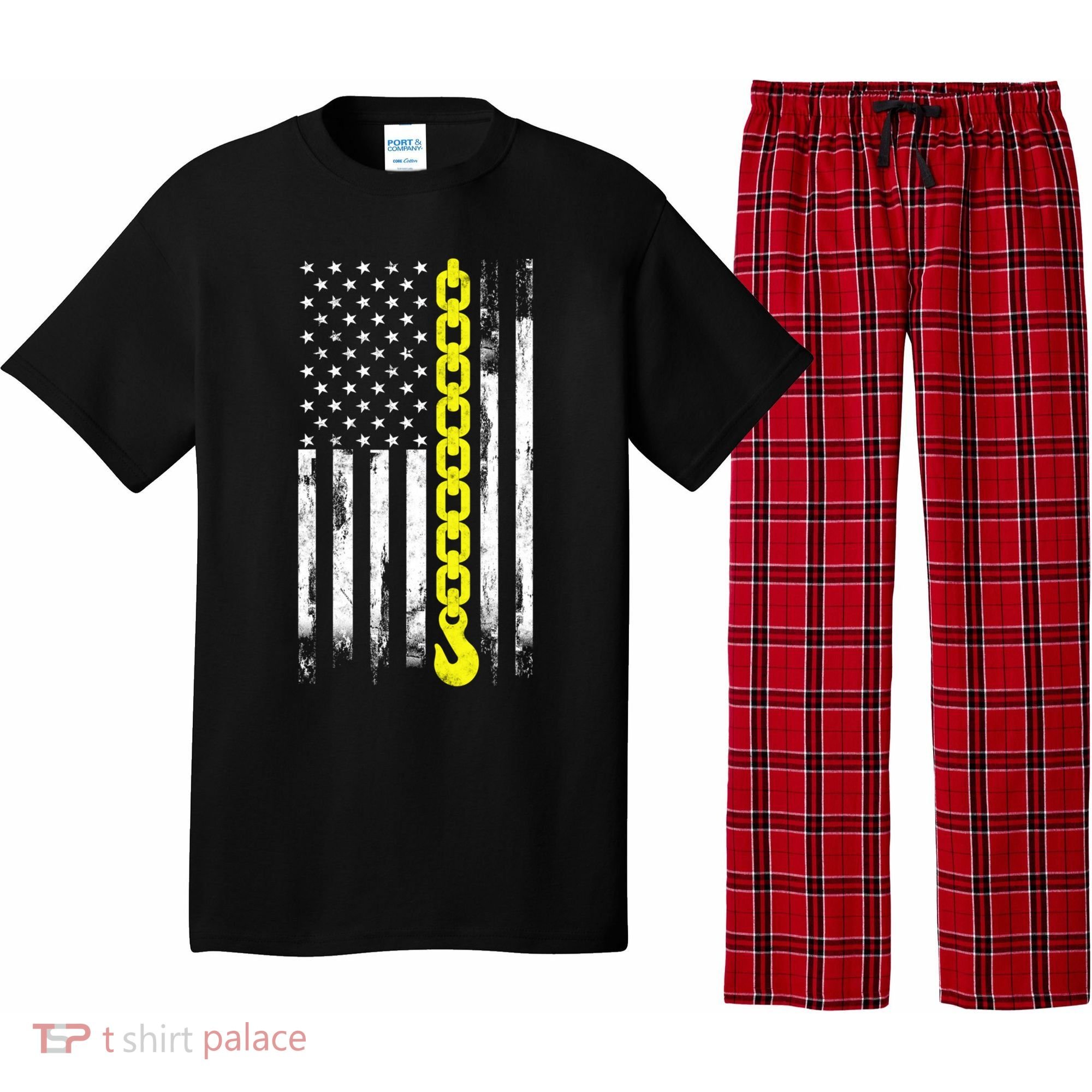 Tow Truck Driver Thin Yellow Line Usa Flag Gift Towing Dad Gift Pajama Set
