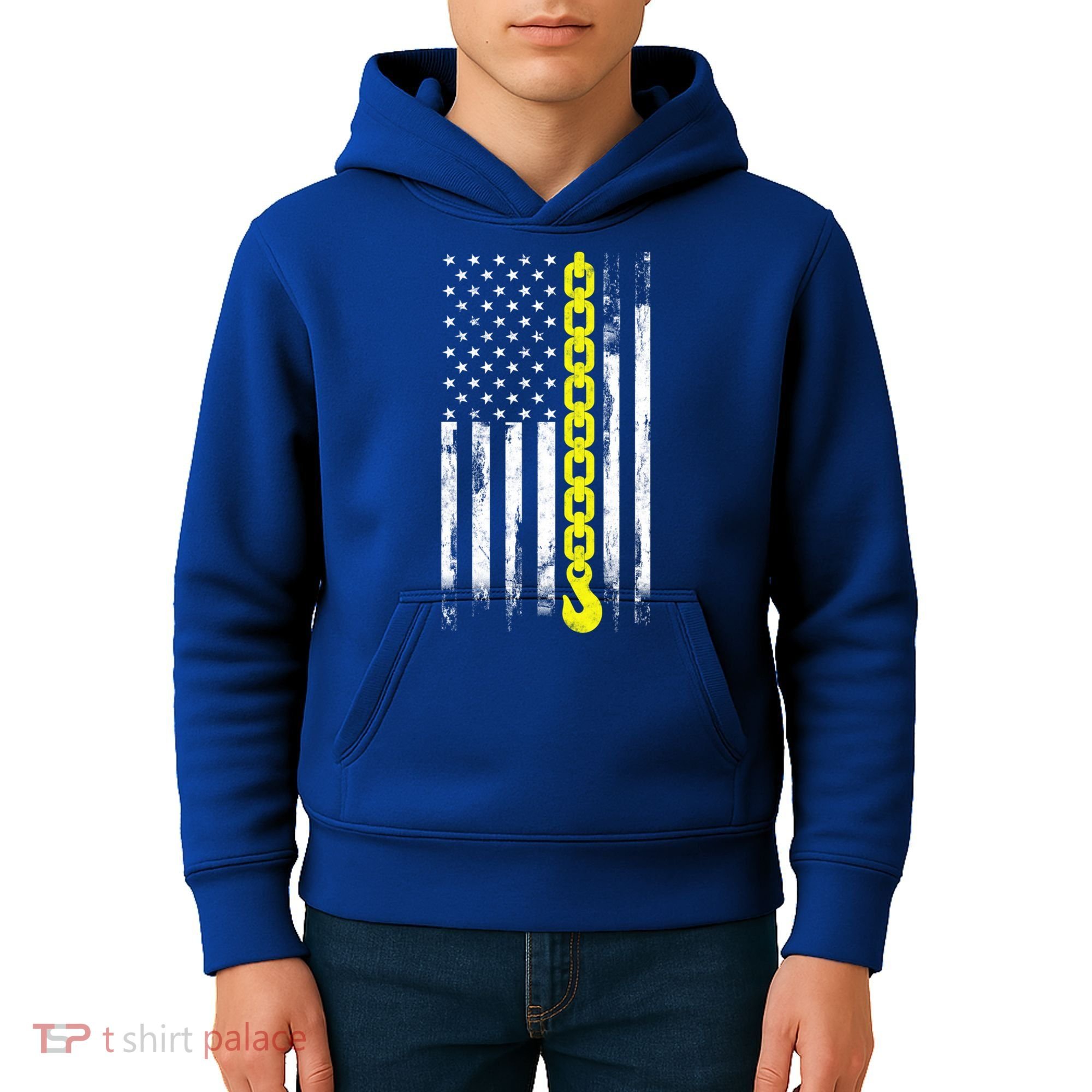 Tow Truck Driver Thin Yellow Line Usa Flag Gift Towing Dad Gift Kids Hoodie