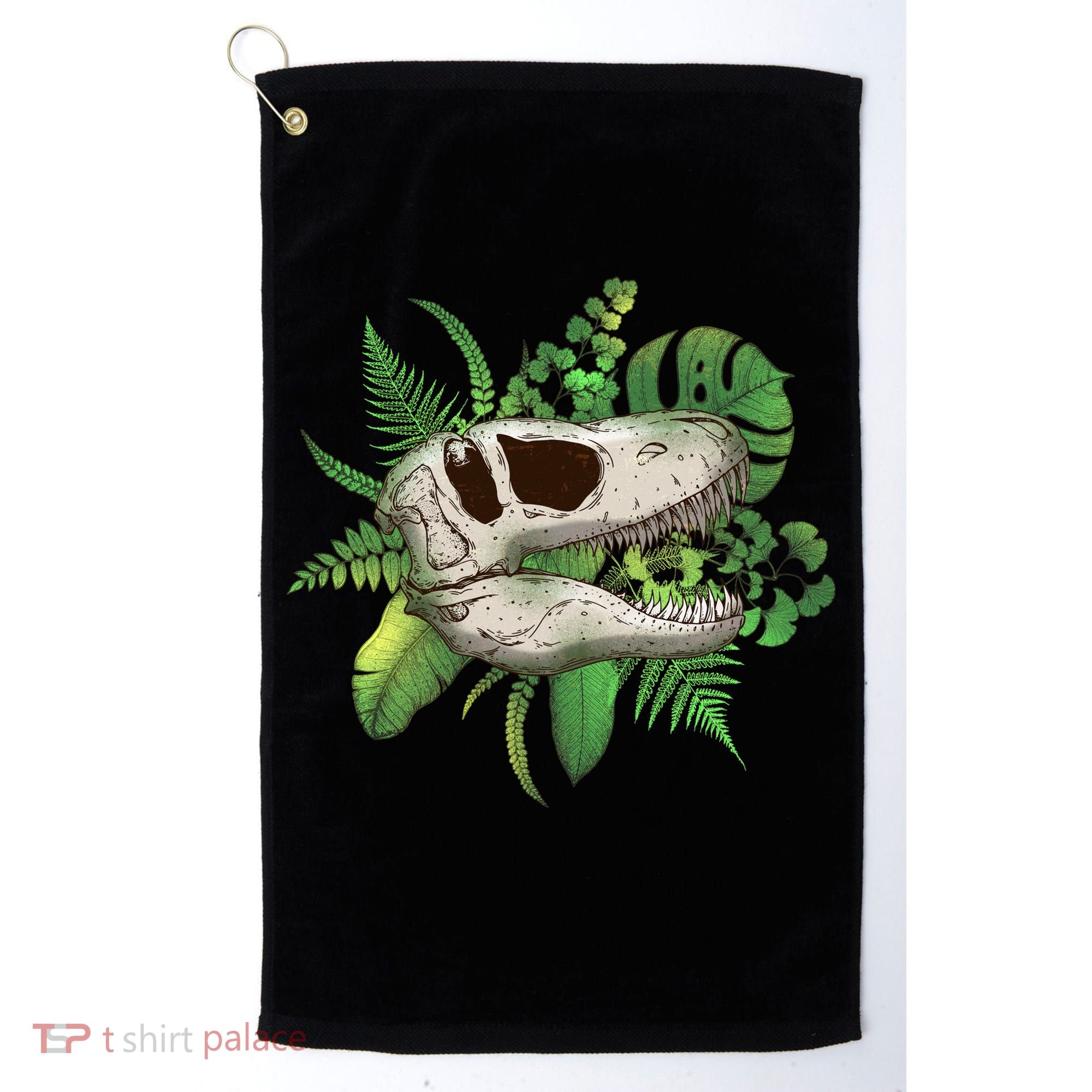 Tropical TRex Dinosaur Skull Golf Towel