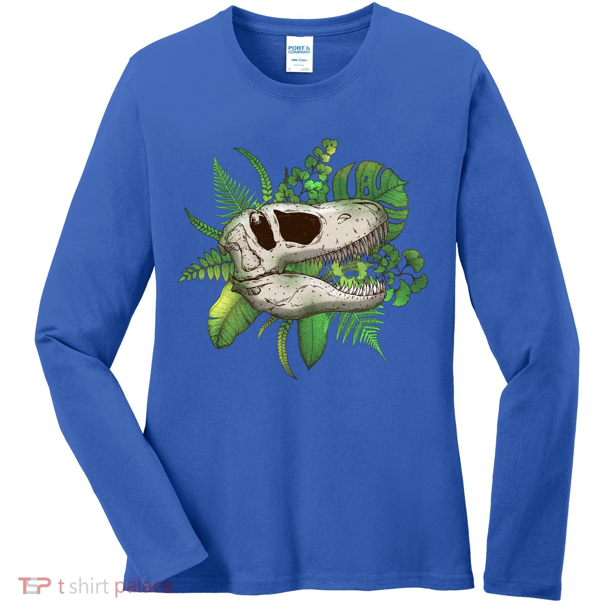 Tropical TRex Dinosaur Skull Women's Long Sleeve Shirt