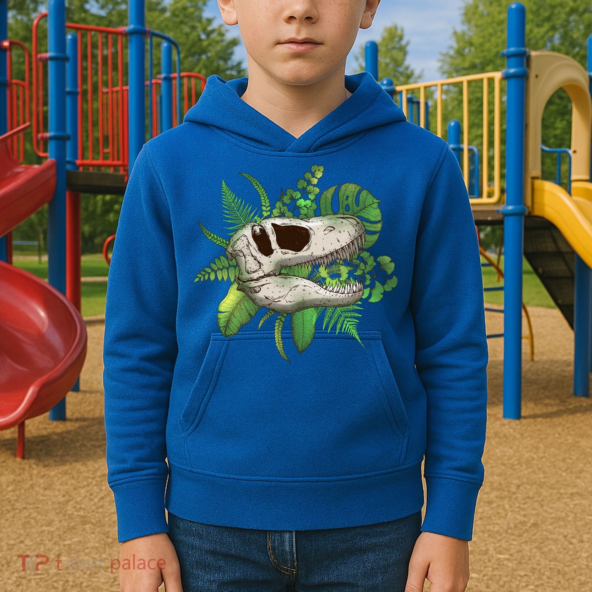 Tropical TRex Dinosaur Skull Kids Hoodie