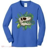 Tropical TRex Dinosaur Skull Kids Long Sleeve Shirt thumb 0