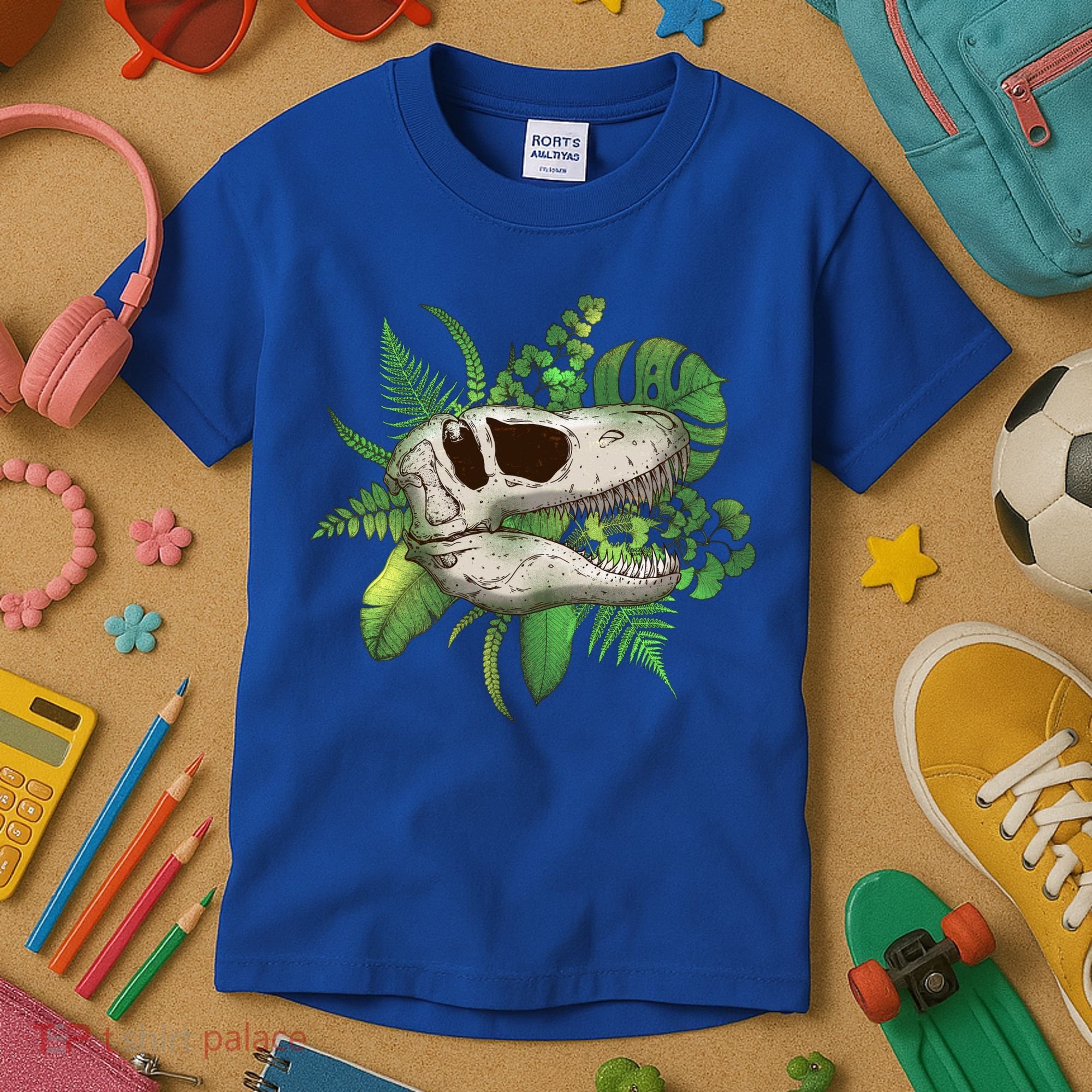 Tropical TRex Dinosaur Skull Kids T-Shirt