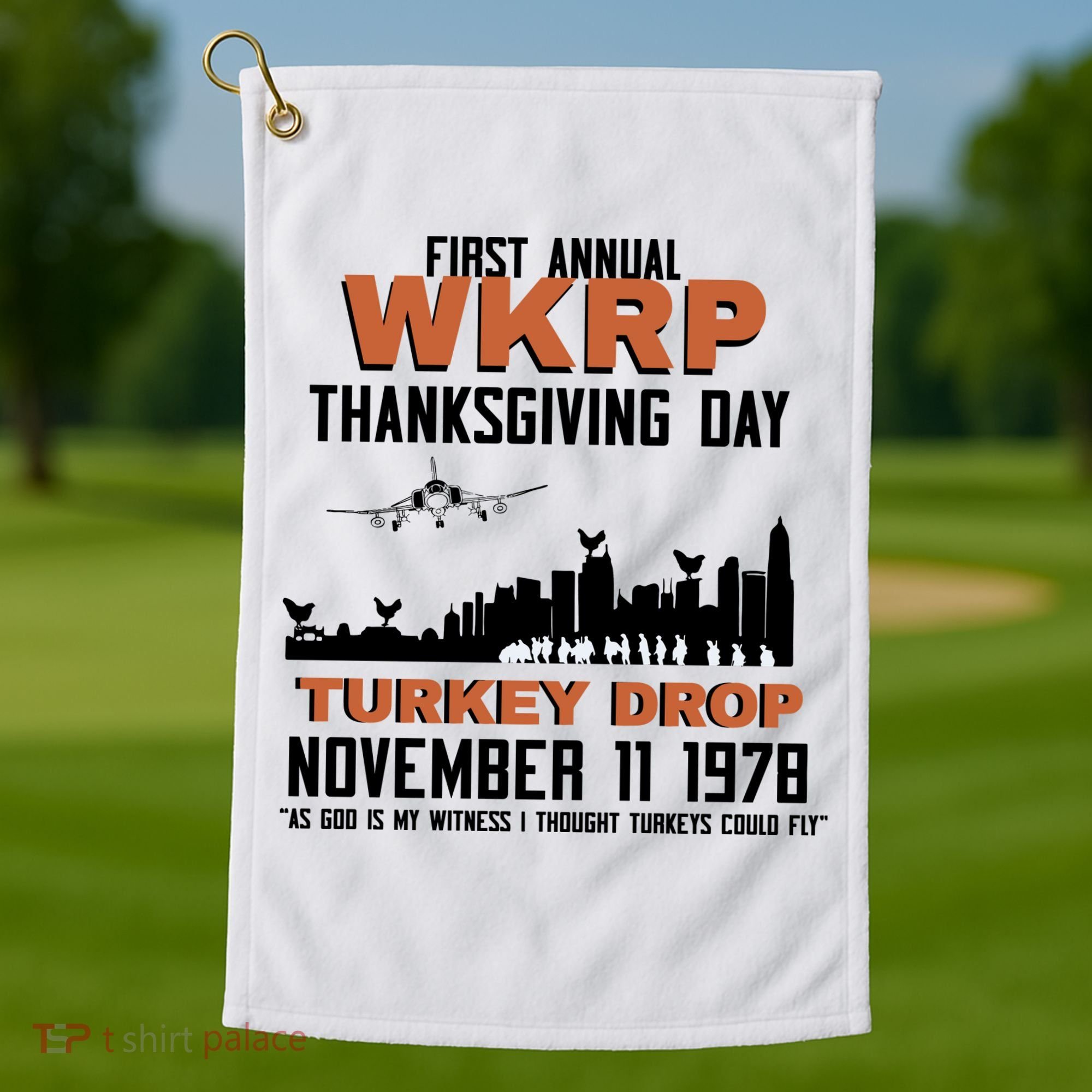 Thanksgiving Turkey Drop Wkrp Golf Towel