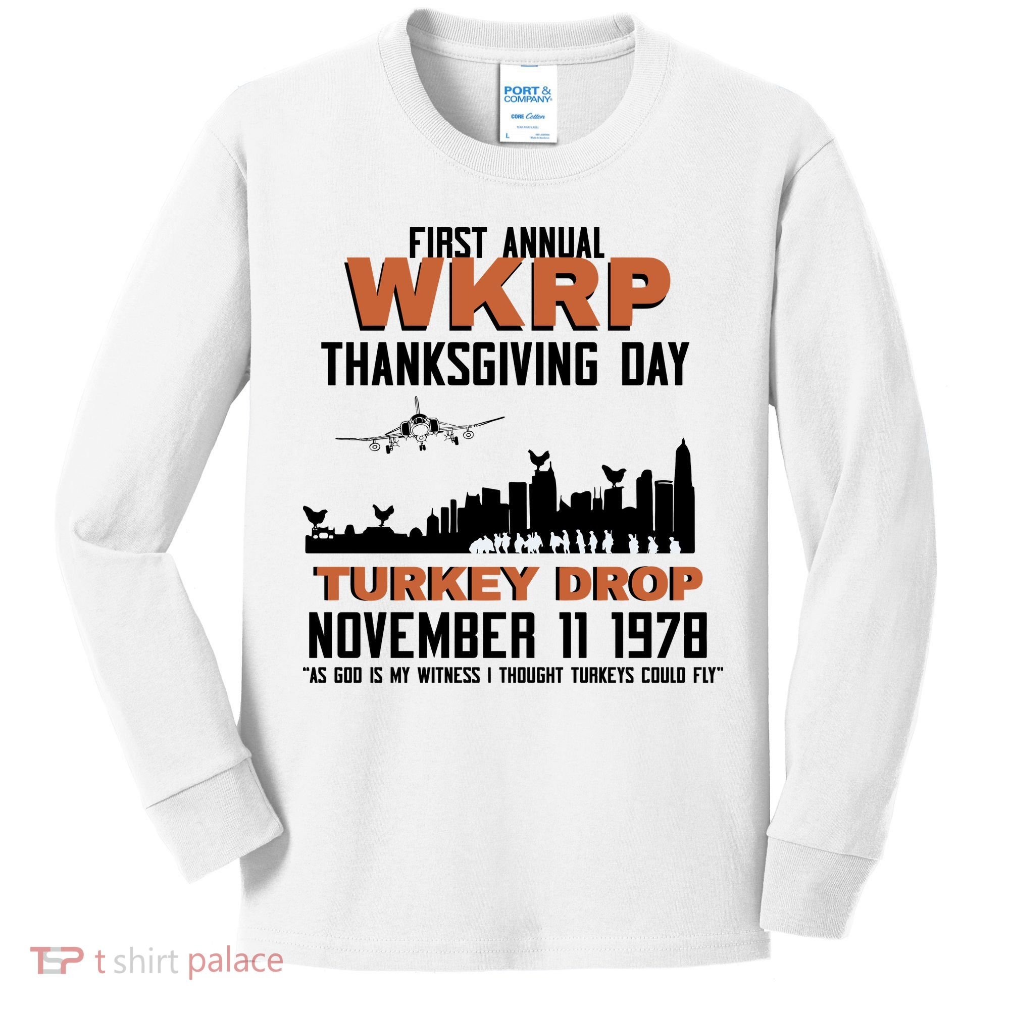 Thanksgiving Turkey Drop Wkrp Kids Long Sleeve Shirt