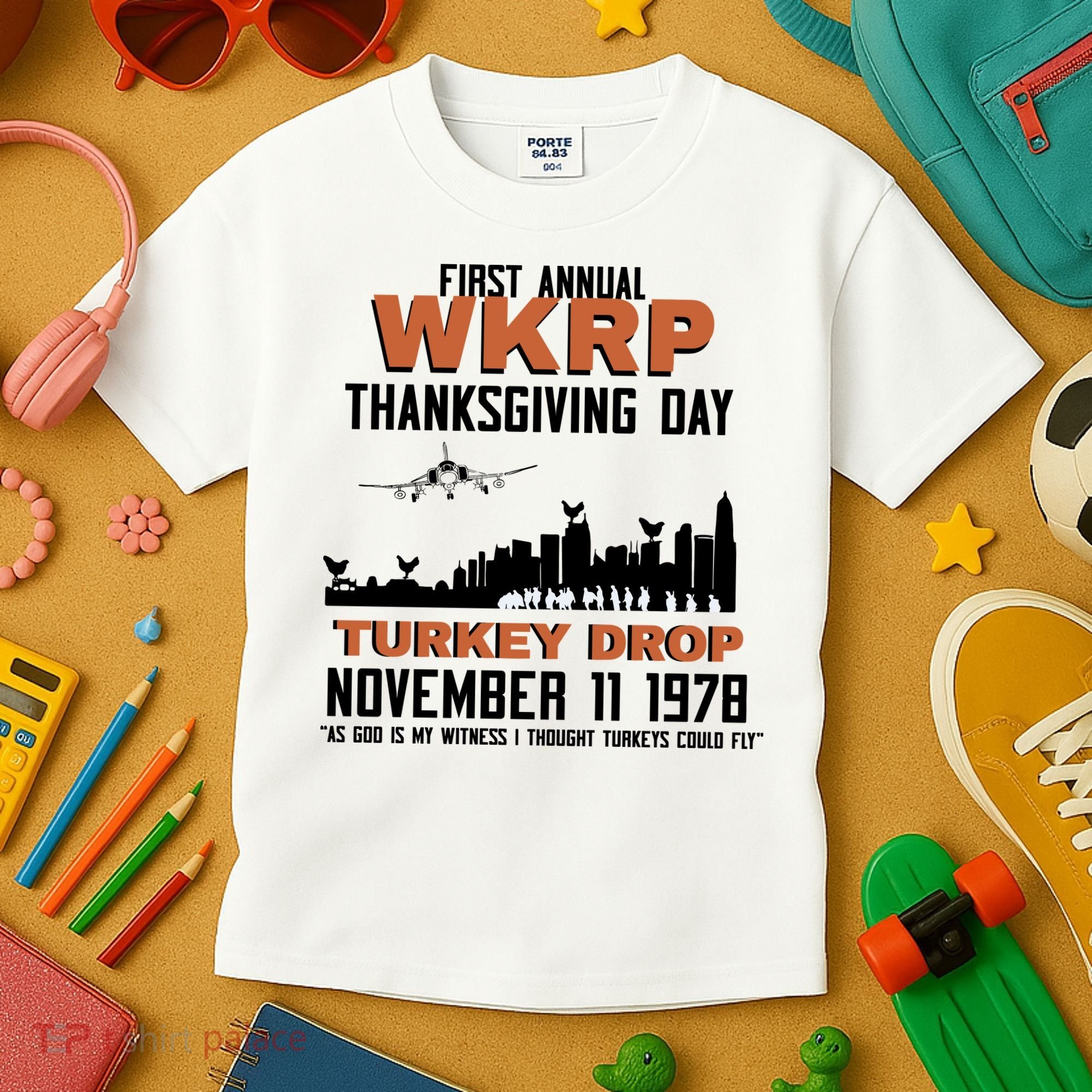 Thanksgiving Turkey Drop Wkrp Kids T-Shirt