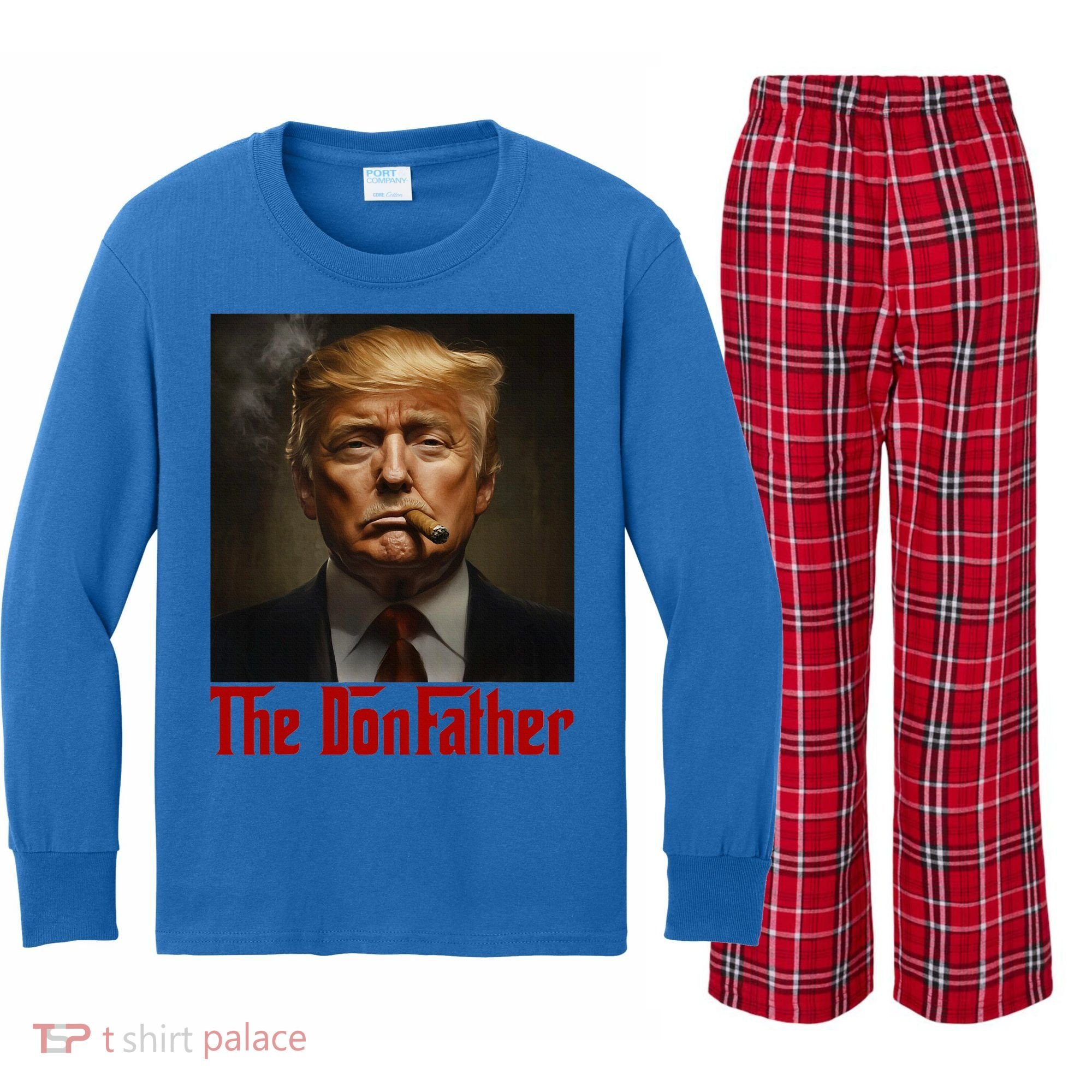 Trump The Donfather Cool American Kids Long Sleeve Plaid Pajama Set