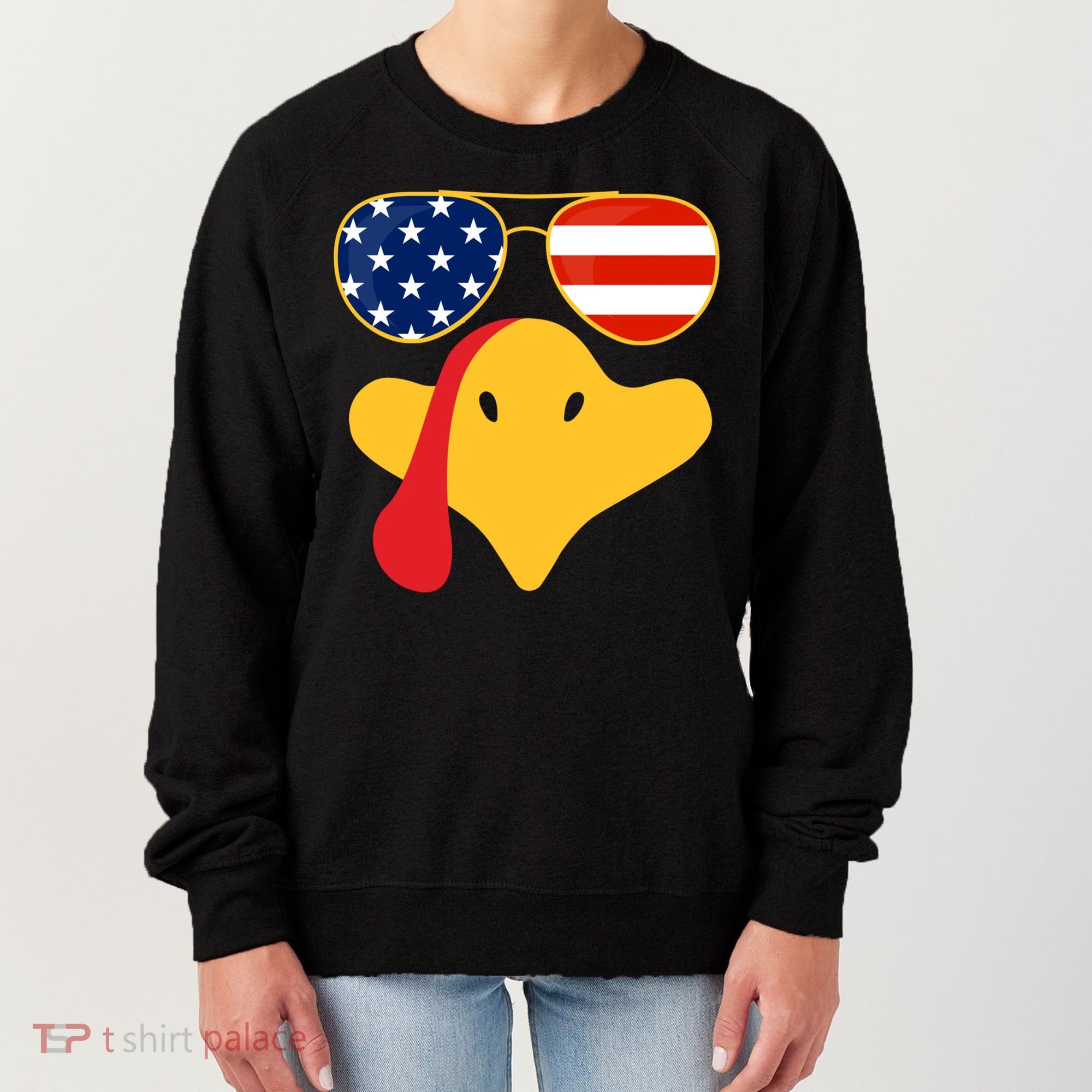 Thanksgiving Turkey Face With Usa Flag Glasses Gift Women's Sweatshirt