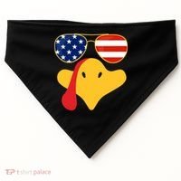 Thanksgiving Turkey Face With Usa Flag Glasses Gift USA-Made Doggie Bandana thumb 0