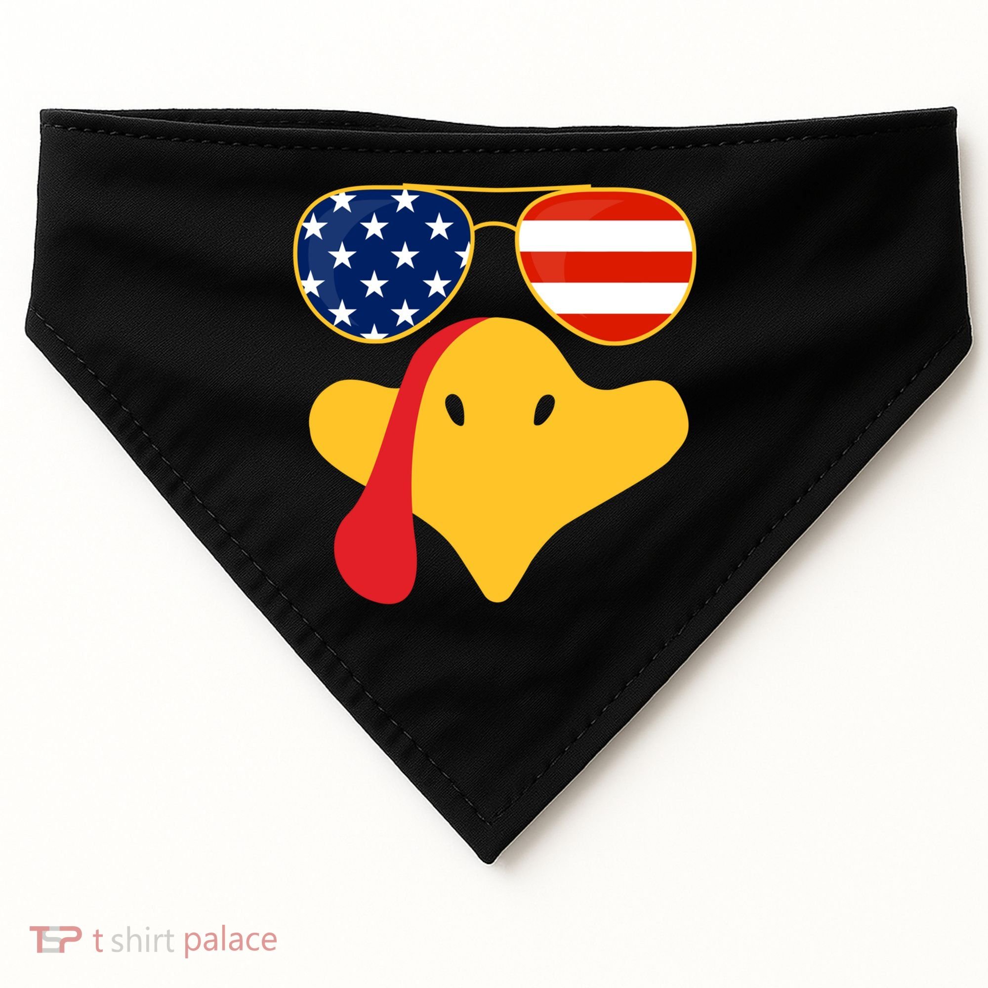 Thanksgiving Turkey Face With Usa Flag Glasses Gift USA-Made Doggie Bandana