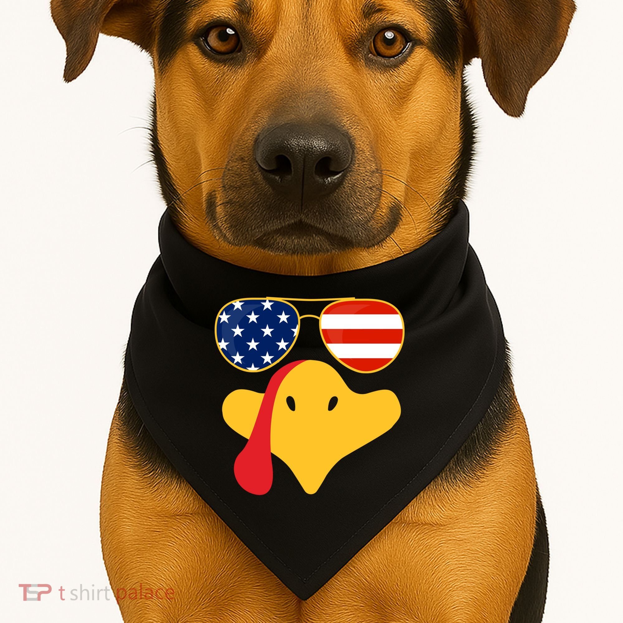Thanksgiving Turkey Face With Usa Flag Glasses Gift USA-Made Doggie Bandana