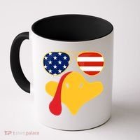 Thanksgiving Turkey Face With Usa Flag Glasses Gift Coffee Mug thumb 0