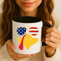 Thanksgiving Turkey Face With Usa Flag Glasses Gift Coffee Mug thumb 3