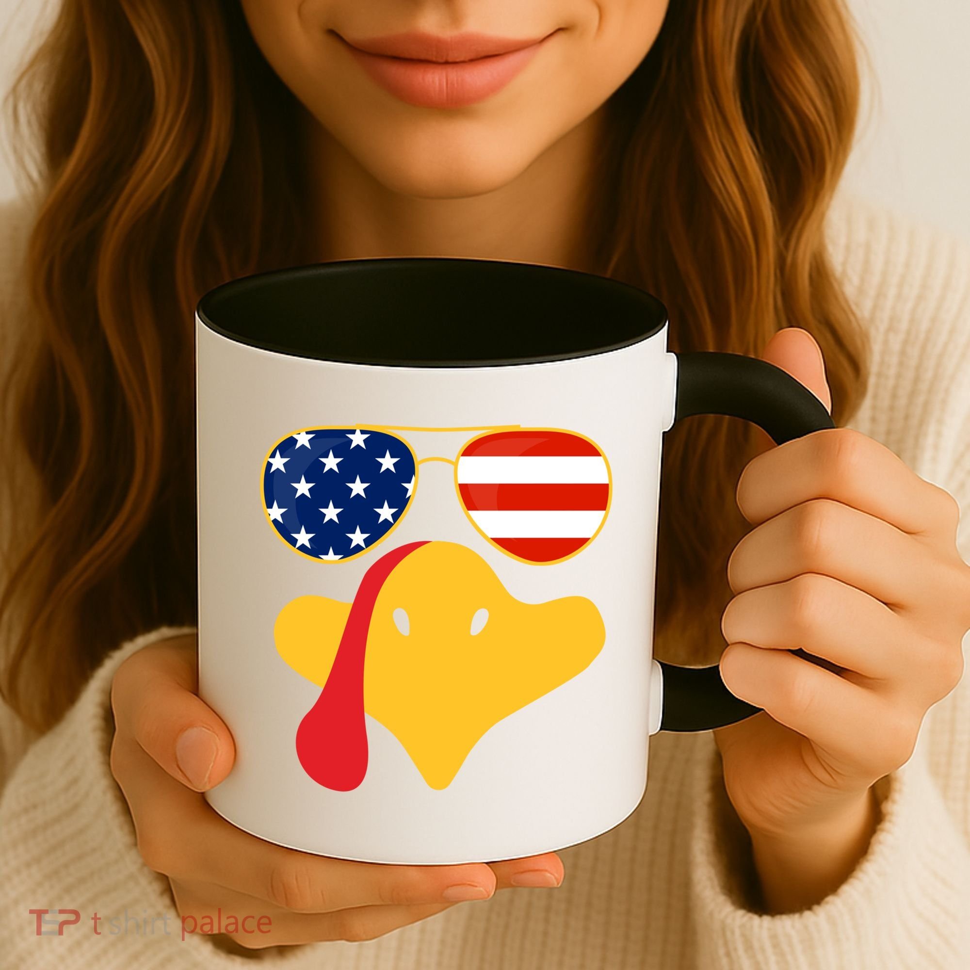 Thanksgiving Turkey Face With Usa Flag Glasses Gift Coffee Mug