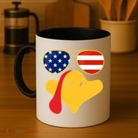 Thanksgiving Turkey Face With Usa Flag Glasses Gift Coffee Mug thumb 4
