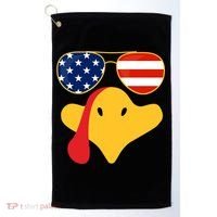 Thanksgiving Turkey Face With Usa Flag Glasses Gift Golf Towel thumb 0
