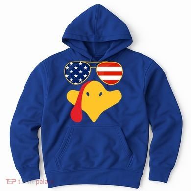 Thanksgiving Turkey Face With Usa Flag Glasses Gift Hoodie