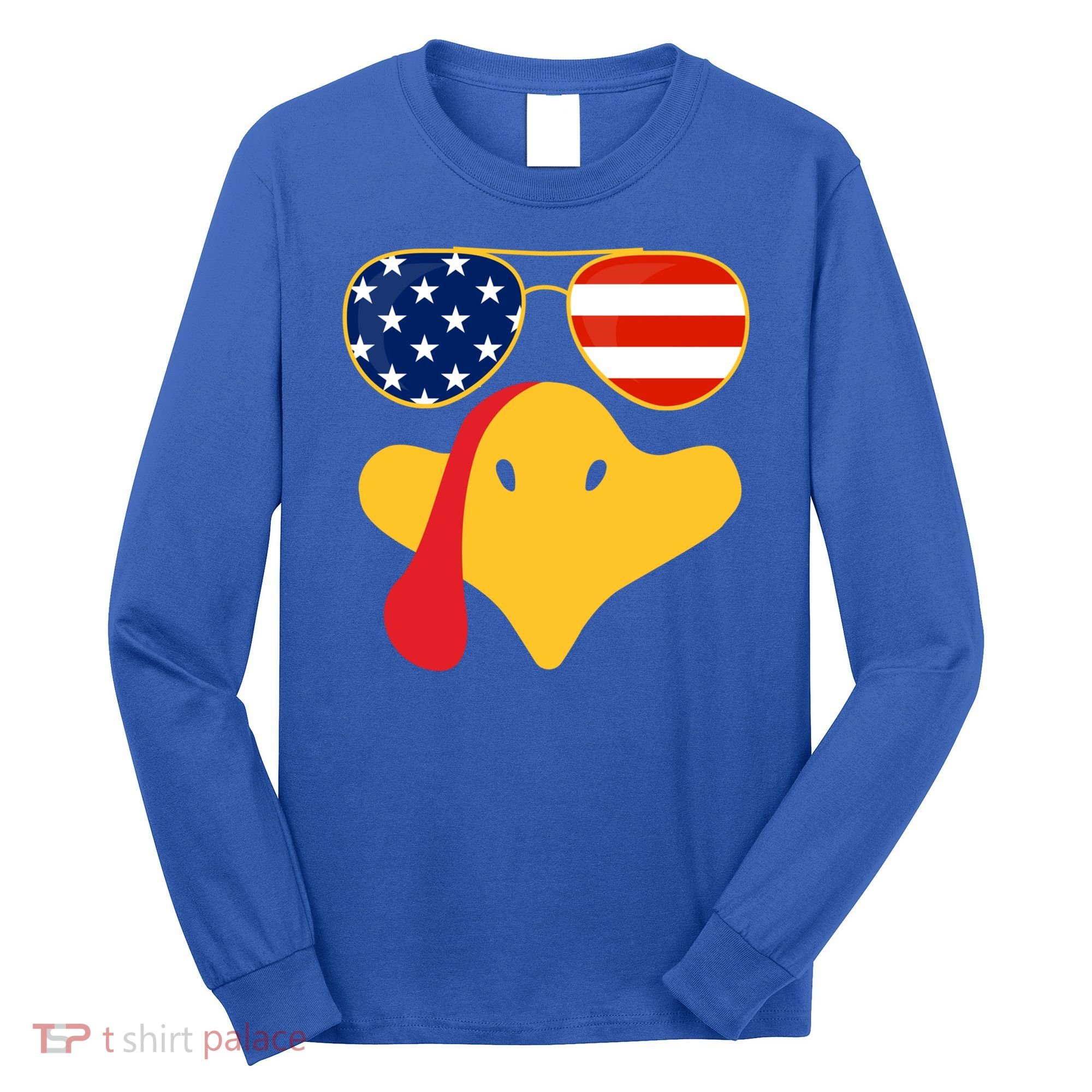 Thanksgiving Turkey Face With Usa Flag Glasses Gift Long Sleeve Shirt