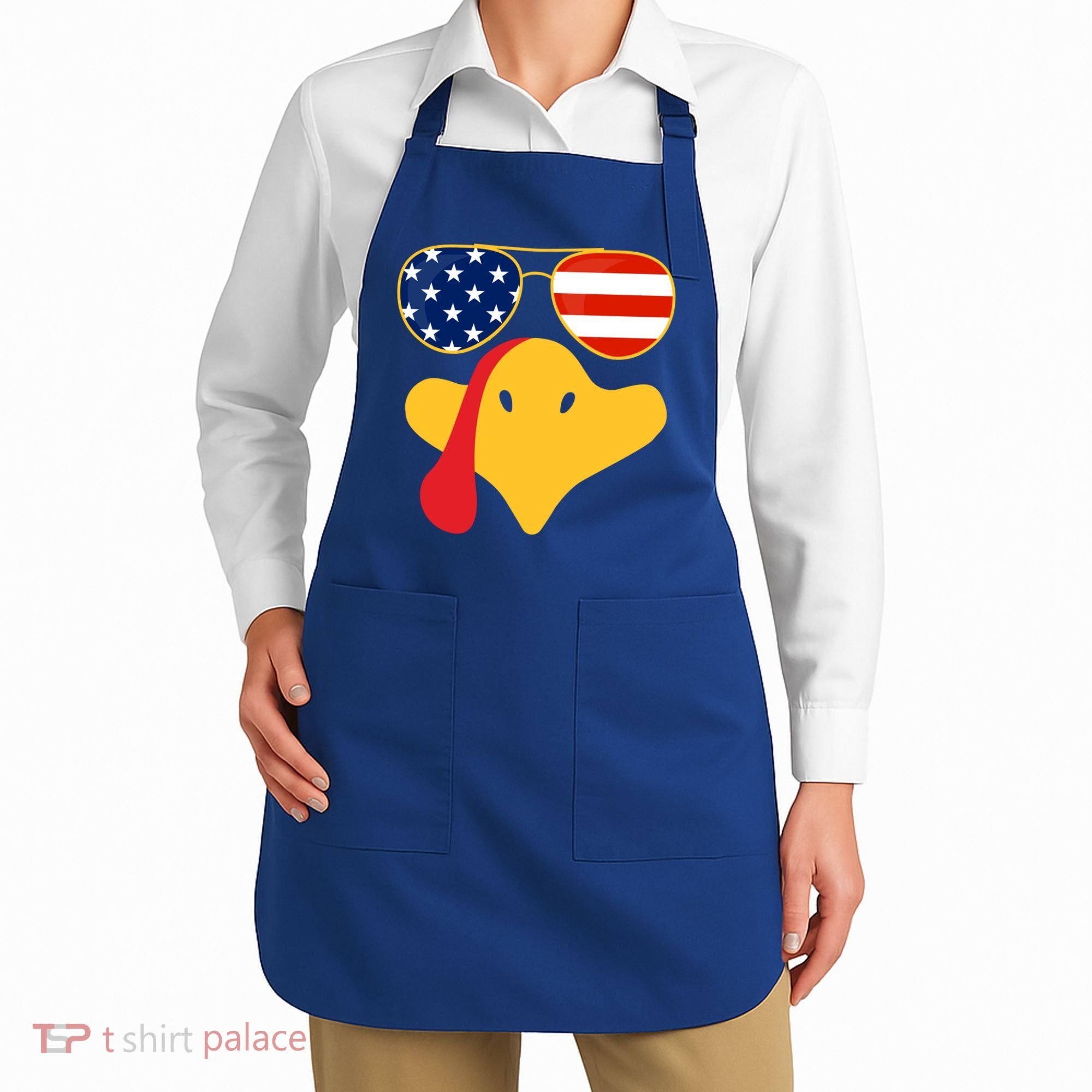 Thanksgiving Turkey Face With Usa Flag Glasses Gift Apron