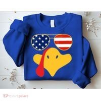 Thanksgiving Turkey Face With Usa Flag Glasses Gift Sweatshirt thumb 2