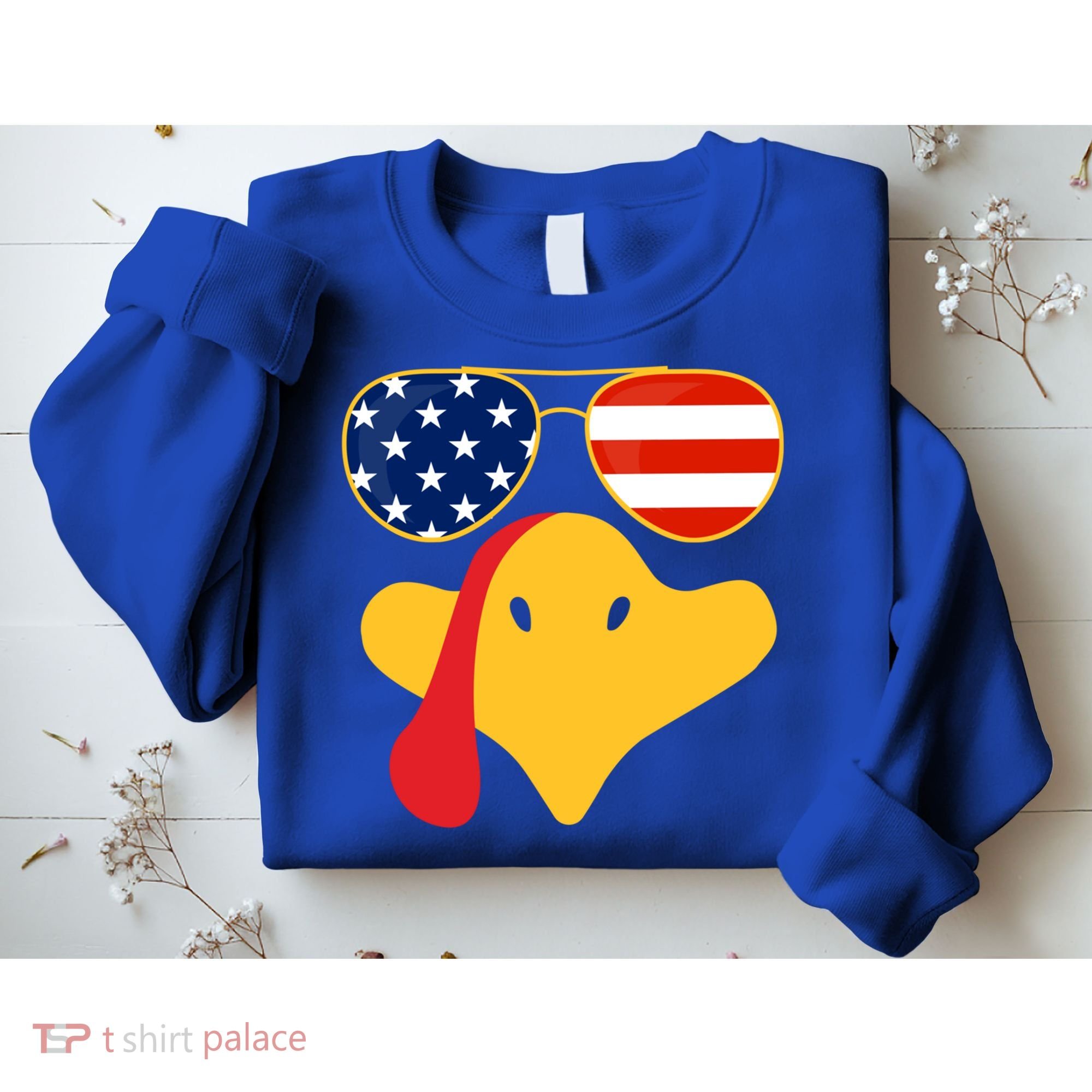 Thanksgiving Turkey Face With Usa Flag Glasses Gift Sweatshirt