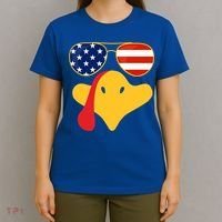 Thanksgiving Turkey Face With Usa Flag Glasses Gift T-Shirt thumb 4