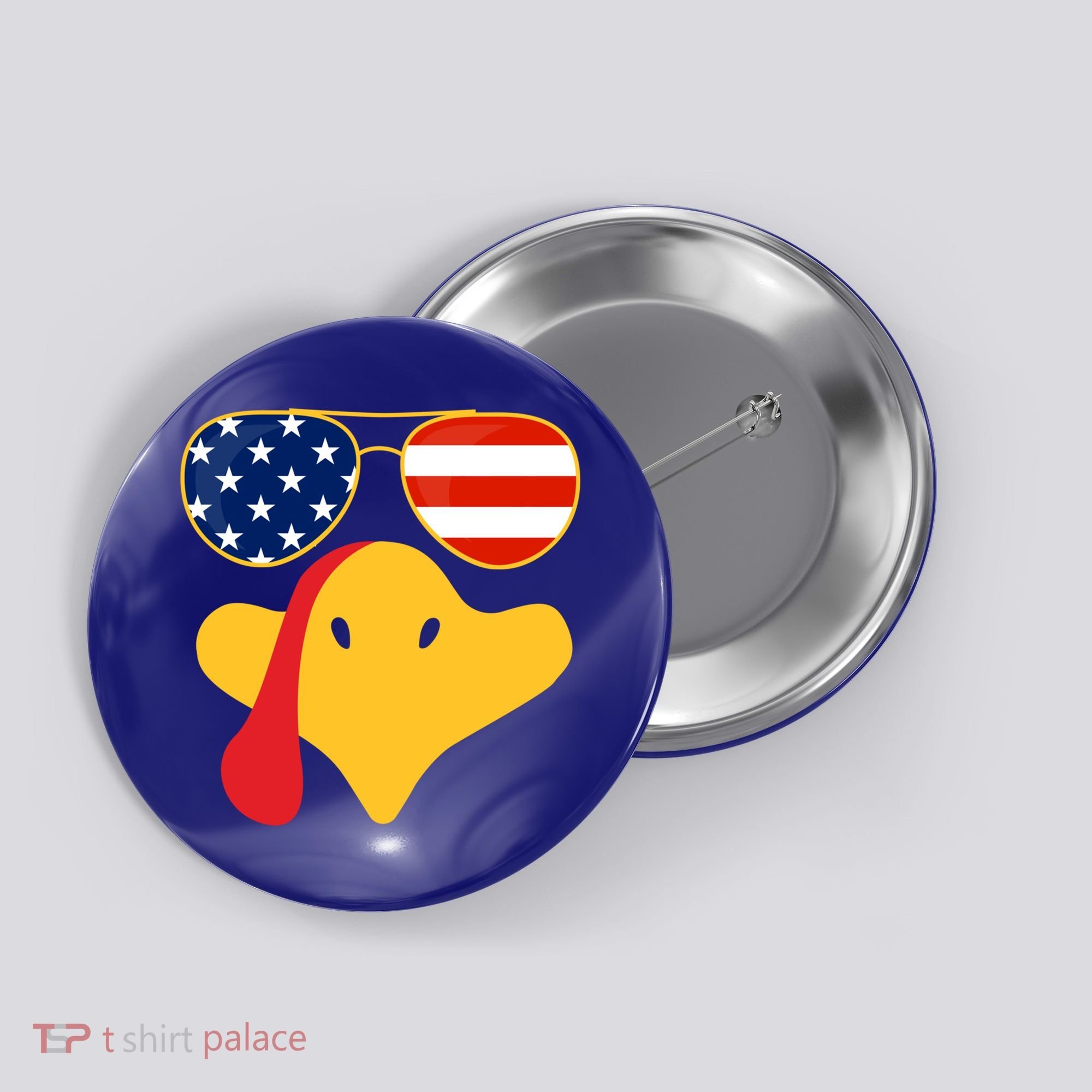 Thanksgiving Turkey Face With Usa Flag Glasses Gift Button
