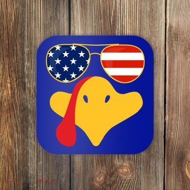 Thanksgiving Turkey Face With Usa Flag Glasses Gift Coaster