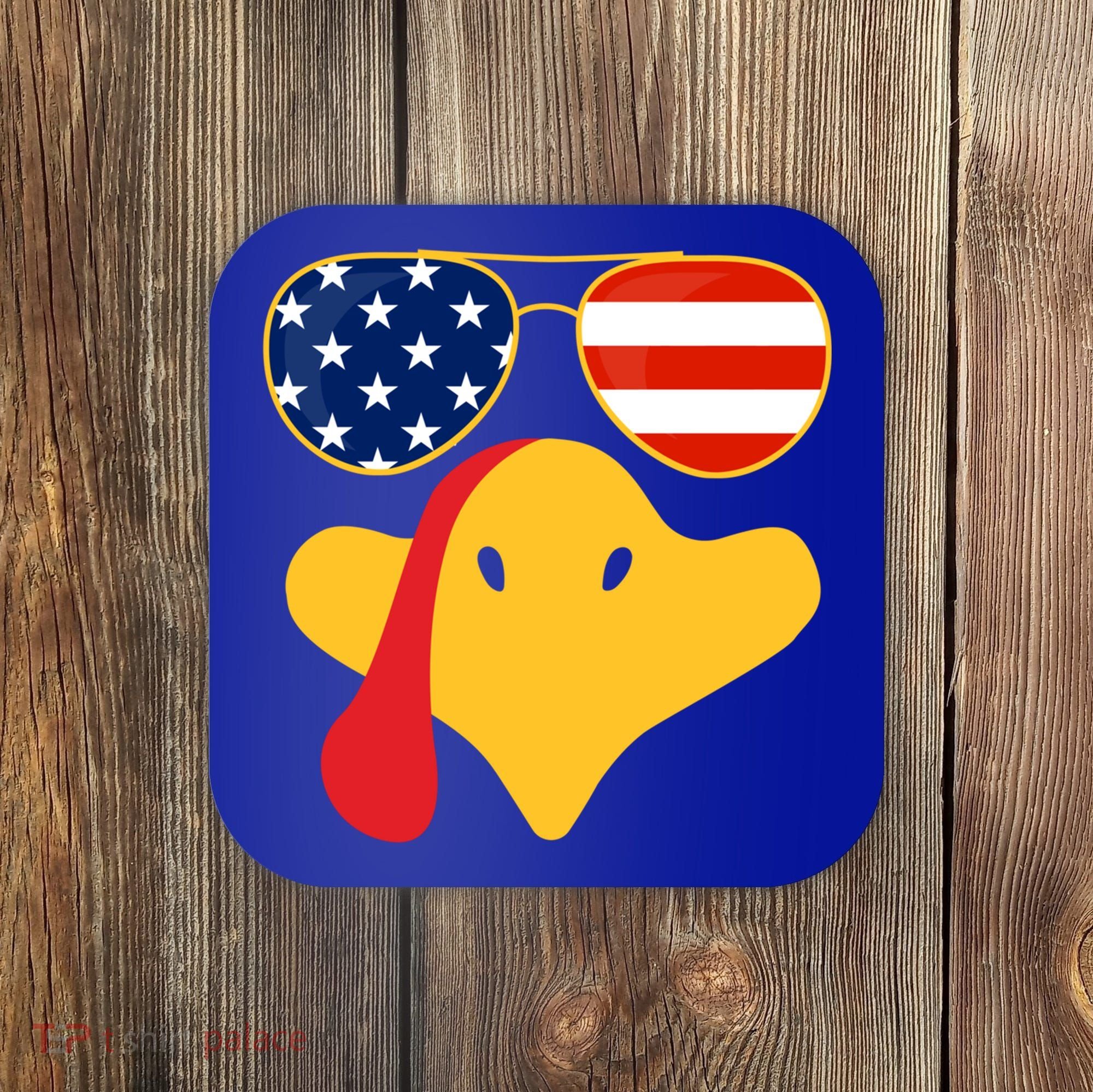 Thanksgiving Turkey Face With Usa Flag Glasses Gift Coaster