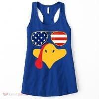 Thanksgiving Turkey Face With Usa Flag Glasses Gift Women's Tank Top thumb 0