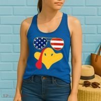 Thanksgiving Turkey Face With Usa Flag Glasses Gift Women's Tank Top thumb 2