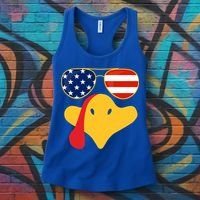 Thanksgiving Turkey Face With Usa Flag Glasses Gift Women's Tank Top thumb 3