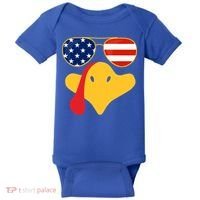 Thanksgiving Turkey Face With Usa Flag Glasses Gift Baby Bodysuit thumb 0
