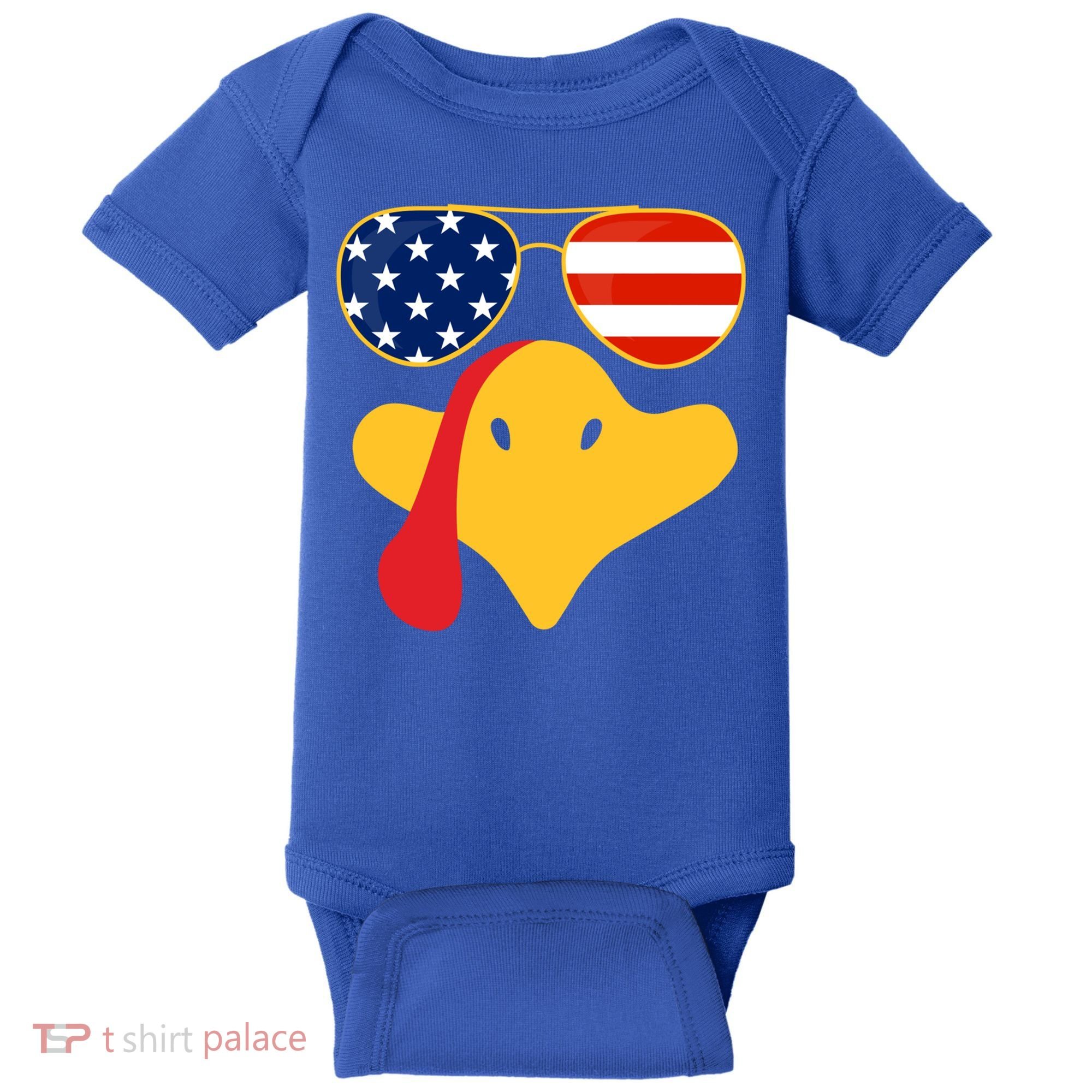 Thanksgiving Turkey Face With Usa Flag Glasses Gift Baby Bodysuit