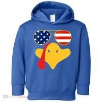 Thanksgiving Turkey Face With Usa Flag Glasses Gift Toddler Hoodie thumb 0