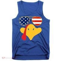 Thanksgiving Turkey Face With Usa Flag Glasses Gift Tank Top thumb 0
