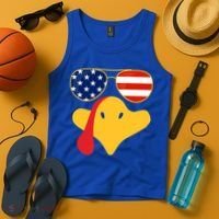 Thanksgiving Turkey Face With Usa Flag Glasses Gift Tank Top thumb 4