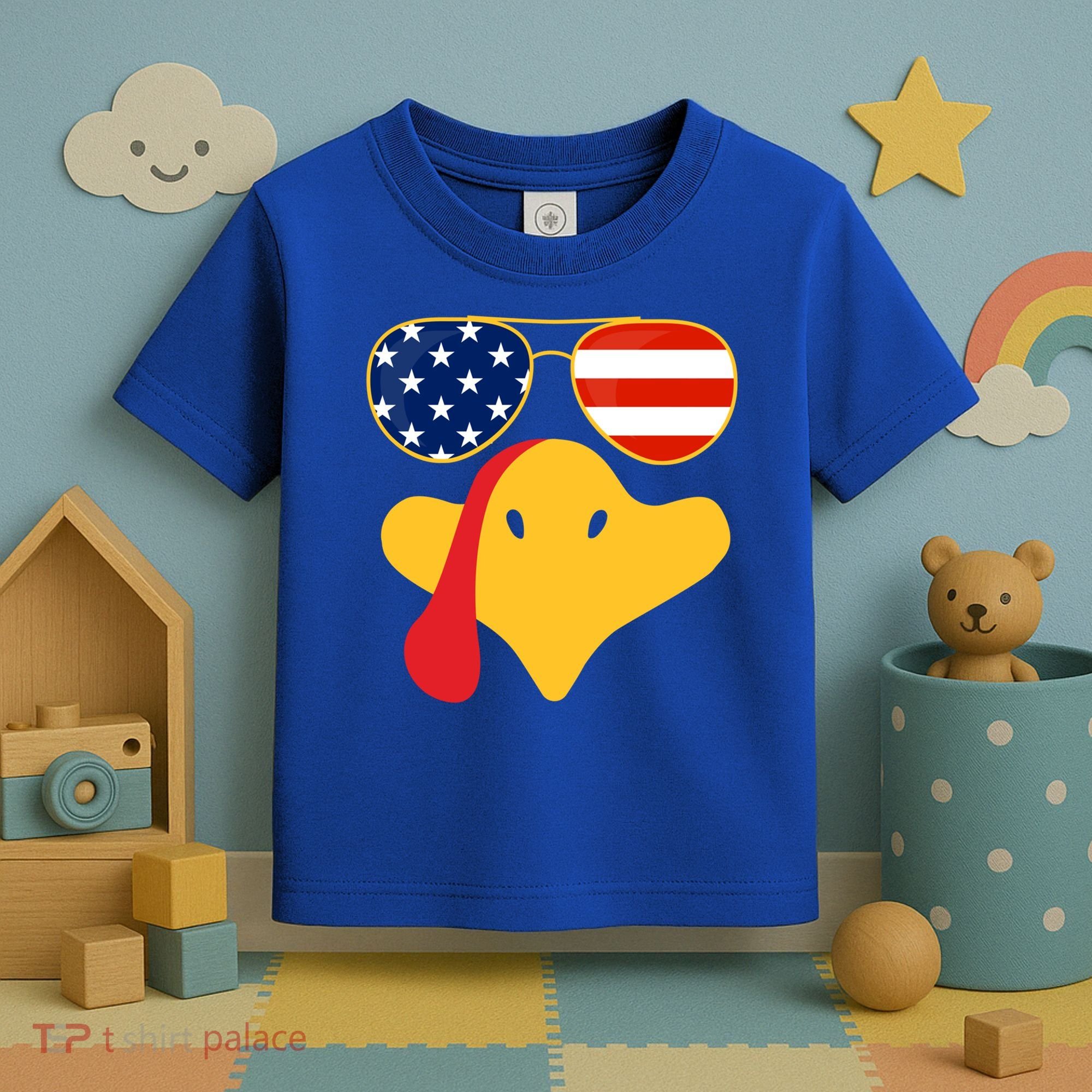 Thanksgiving Turkey Face With Usa Flag Glasses Gift Toddler T-Shirt