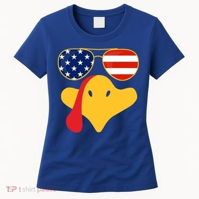 Thanksgiving Turkey Face With Usa Flag Glasses Gift Women's T-Shirt