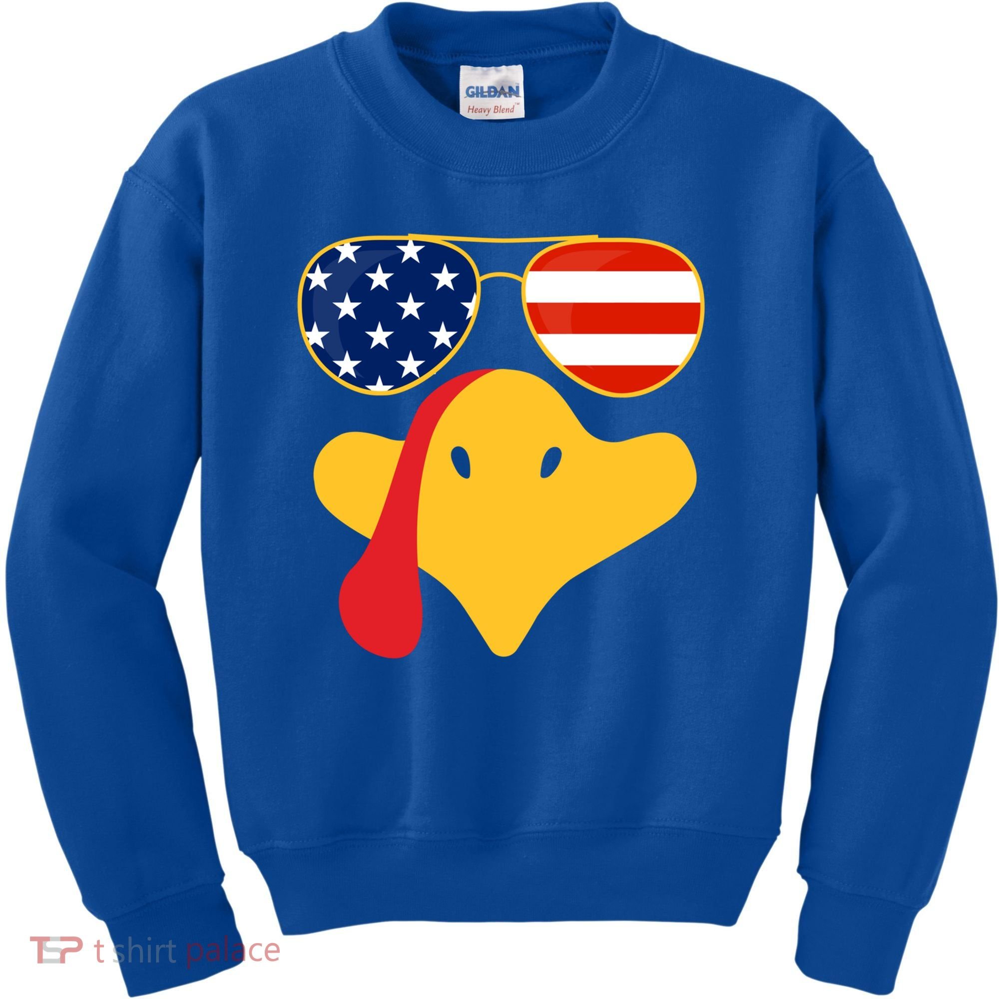 Thanksgiving Turkey Face With Usa Flag Glasses Gift Kids Sweatshirt