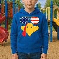 Thanksgiving Turkey Face With Usa Flag Glasses Gift Kids Hoodie thumb 2