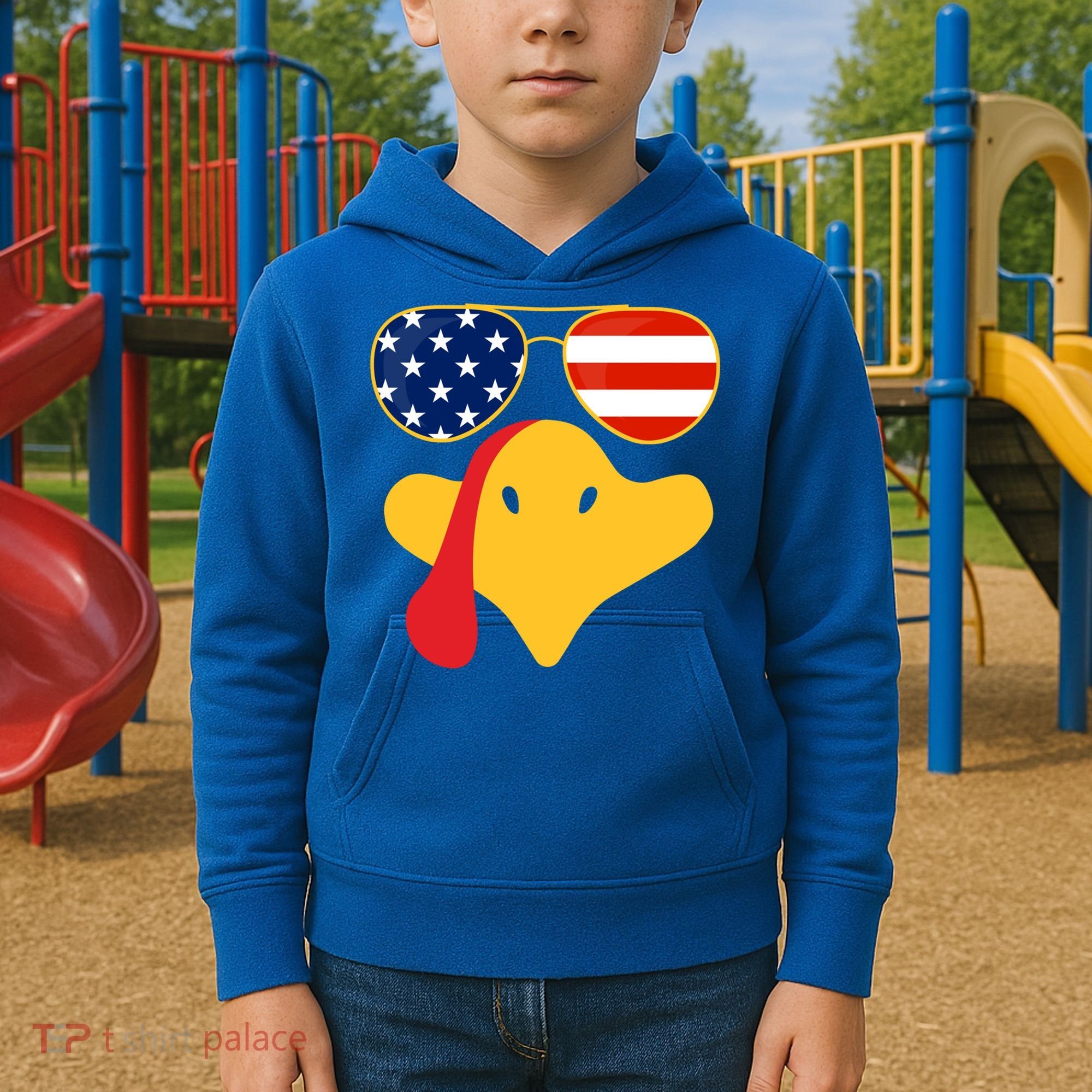 Thanksgiving Turkey Face With Usa Flag Glasses Gift Kids Hoodie