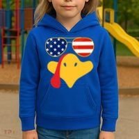 Thanksgiving Turkey Face With Usa Flag Glasses Gift Kids Hoodie thumb 3