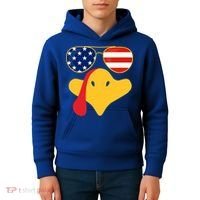 Thanksgiving Turkey Face With Usa Flag Glasses Gift Kids Hoodie thumb 4