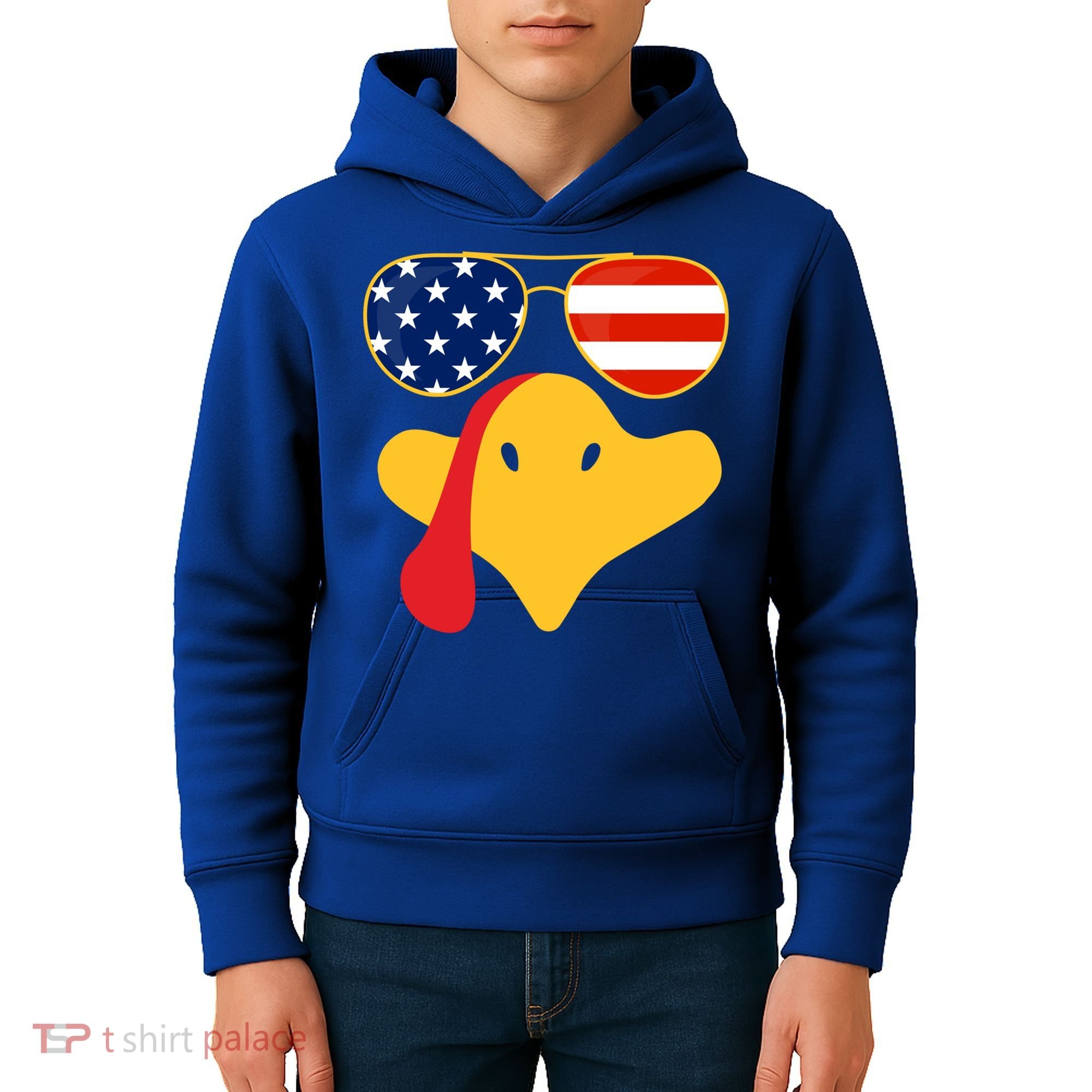 Thanksgiving Turkey Face With Usa Flag Glasses Gift Kids Hoodie