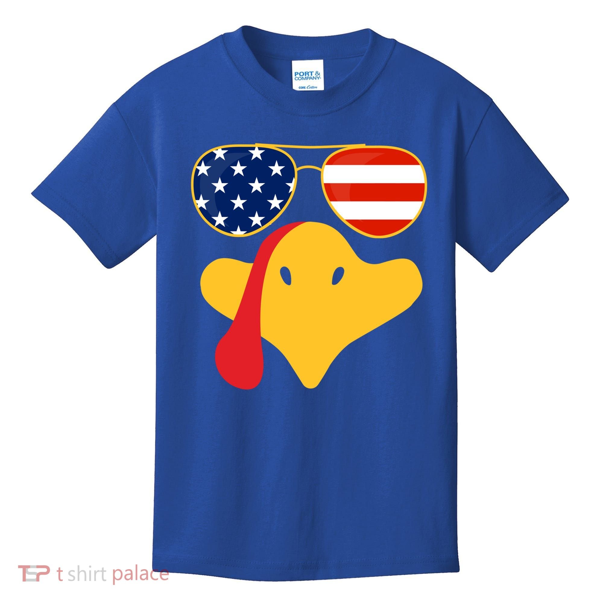 Thanksgiving Turkey Face With Usa Flag Glasses Gift Kids T-Shirt